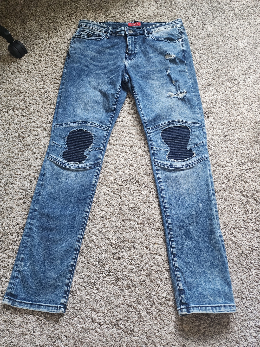 GUESS Men’s Distressed Moto Biker Jeans Ribbed Knee Size 33
